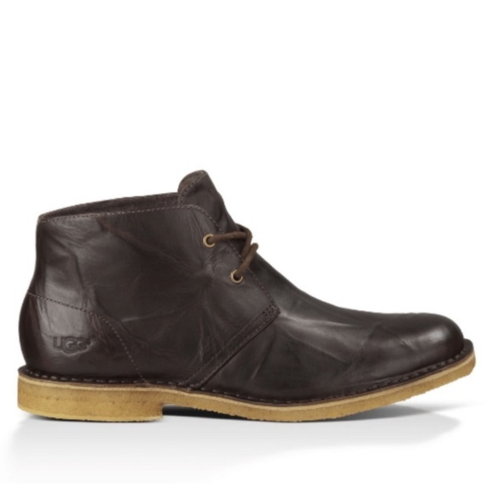 UGG Leighton Black Crepe Leather Lace Up Desert Chukka Boots Size 9
